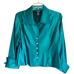 Vintage Peck & Peck Formal Turquoise Button-Down Shirt Blouse Y2K  Work party 8